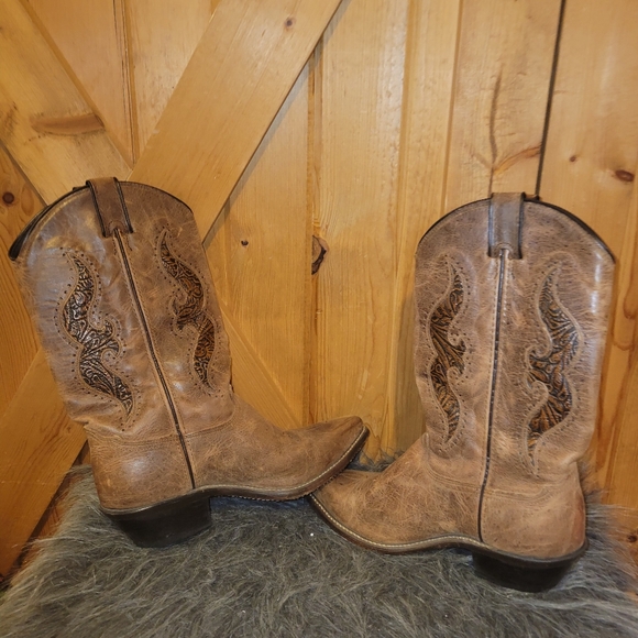 Abilene Leather Cowboy boots Tooled Inlay Womens Size 8 - Picture 11 of 16